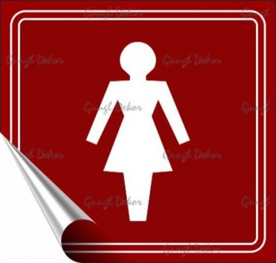 Információs matrica, 8,7x8,3 cm, toalett, női szimbólum, burgundi vörös/fehér