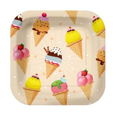 Tányér, papír, 23 cm, fagyi minta