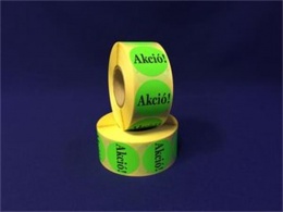 Etikett, 38 mm kör, "AKCIÓ" felirattal, 1000 etikett/tekercs, zöld